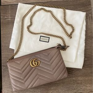 Gucci GG Marmont 2.0 Leather Wallet on a Chain- Tan